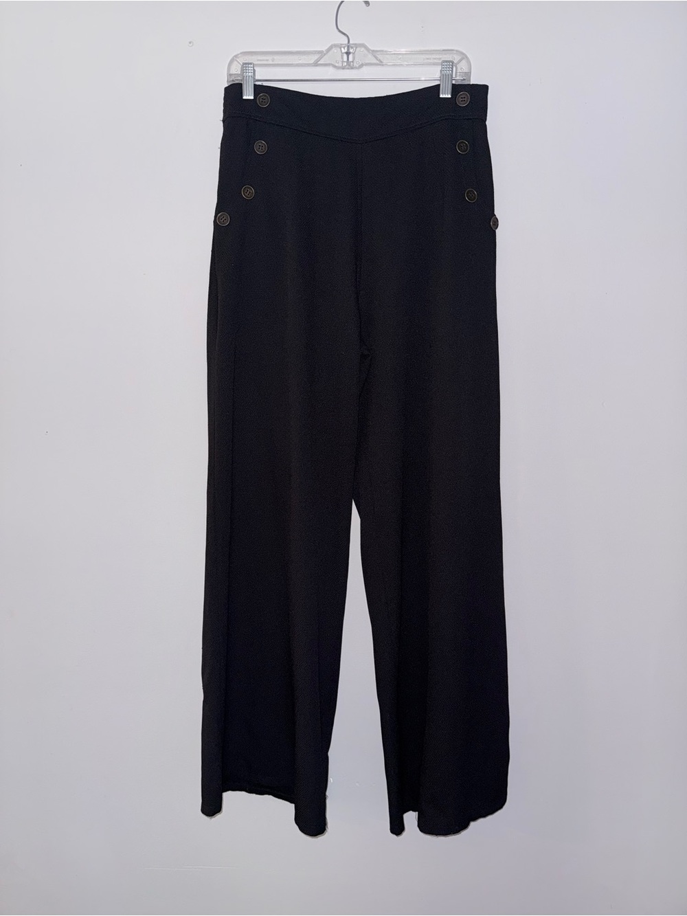 Classic High-Waist Wide-Leg Black Woven Pants